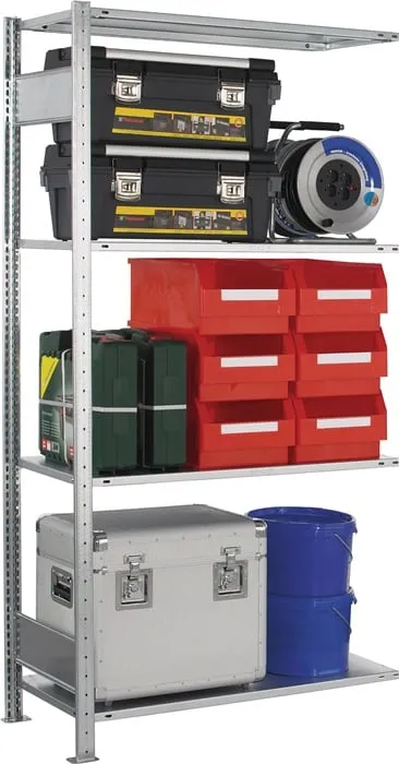 Steckregal H2000xB1000xT300mm Anbaur.verz.1 Rahmen,4 Fbd.Trgf.150kg Feldl.1300kg