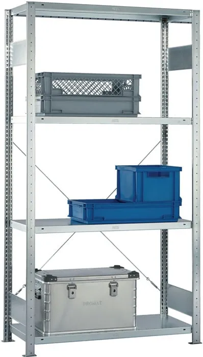 Steckregal H2000xB1000xT600mm Grundr.verz.2 Rahmen,4 Fbd.Trgf.150kg Feldl.1650kg
