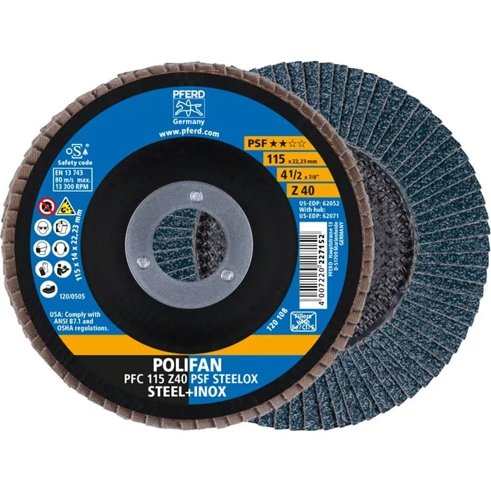 Fächerscheibe POLIFAN Z PSF STEELOX D.115mm K.40 kon.STA/INOX ZK PFERD VE: 10St.