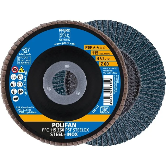 Fächerscheibe POLIFAN Z PSF STEELOX D.115mm K.60 kon.STA/INOX ZK PFERD VE: 10St.