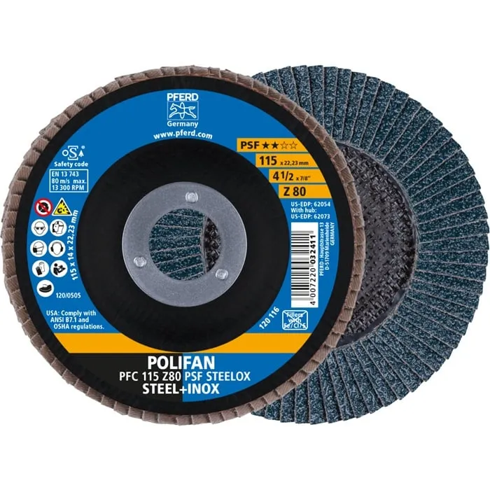 Fächerscheibe POLIFAN Z PSF STEELOX D.115mm K.80 kon.STA/INOX ZK PFERD VE: 10St.