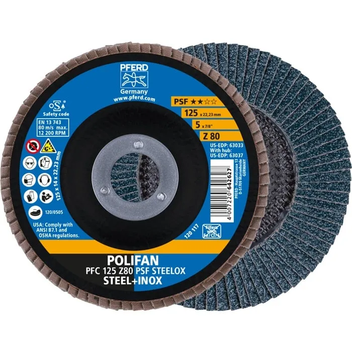 Fächerscheibe POLIFAN Z PSF STEELOX D.125mm K.80 kon.STA/INOX ZK PFERD VE: 10St.