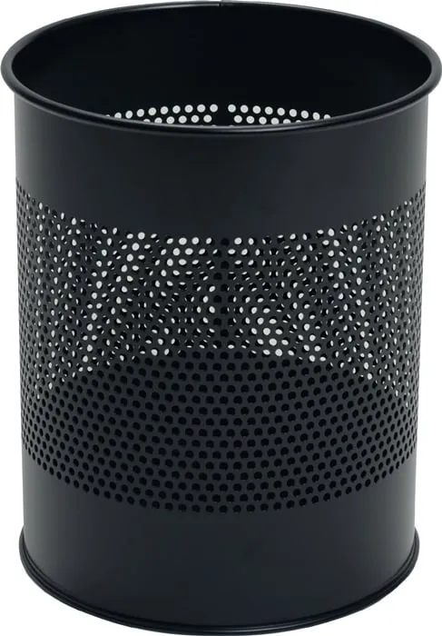 Papierkorb 15l H315xØ260mm m.Lochraster Metall epoxidharz.schwarz DURABLE