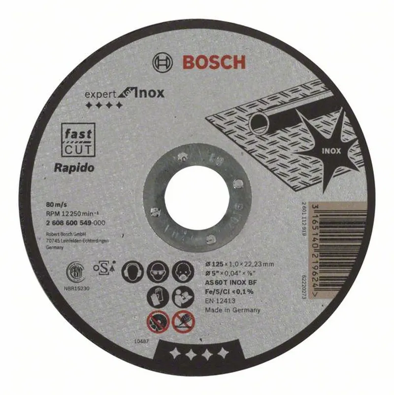 BOSCH Trennscheibe gerade Expert for Inox - Rapido AS 60 T INOX BF 125 mm 1,0 mm 2608600549