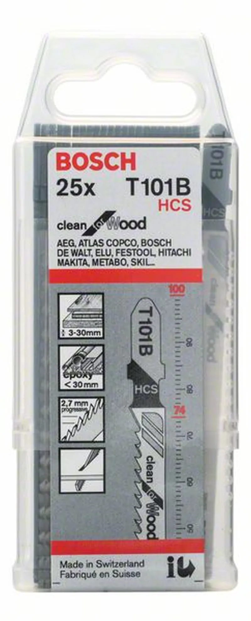 BOSCH Stichsägeblatt T 101 B Clean for Wood 25er-Pack 2608633622