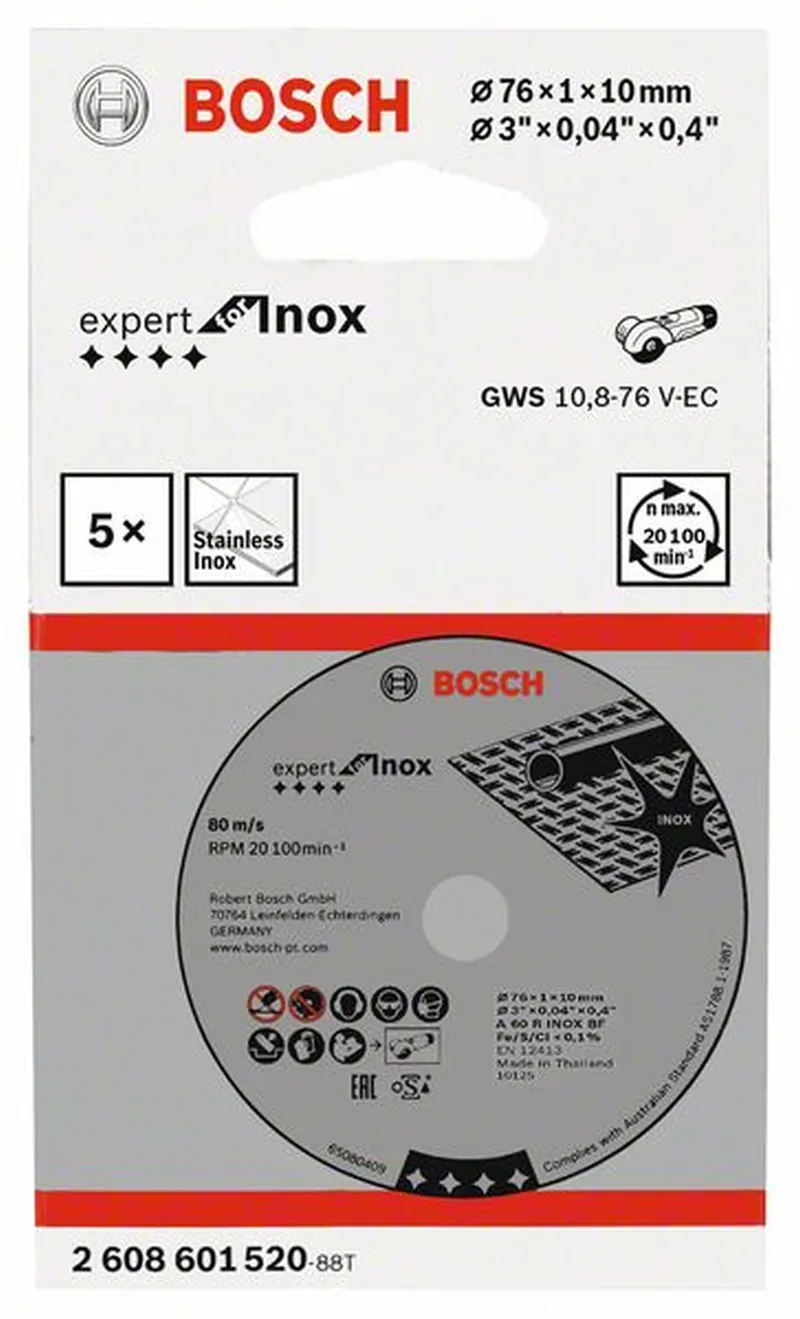 BOSCH Trennscheibe Expert for Inox A 60 R INOX BF 76 mm 10 mm 1 mm 2608601520