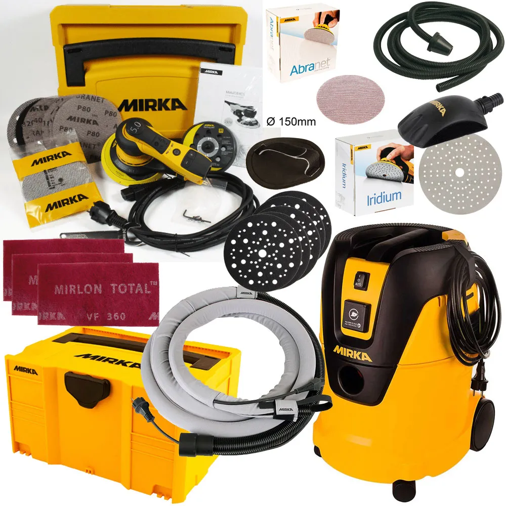 MIRKA DEROS 125 150mm 5mm + Sauger 1025 L PC + viel Zubehör KIT2013WOMDE