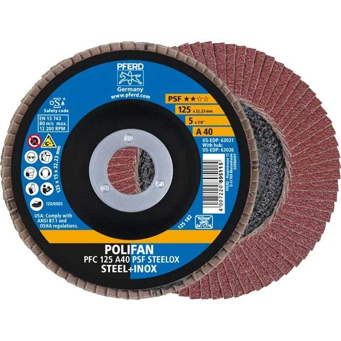 Fächerscheibe POLIFAN A PSF STEELOX D.125mm K.40 kon.Stahl/INOX NK PFERD VE: 10St.