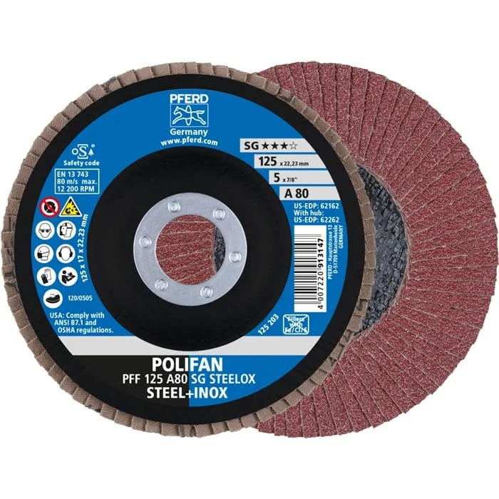 Fächerscheibe POLIFAN A SG STEELOX D.125mm K.80 fl.INOX NK PFERD VE: 10St.