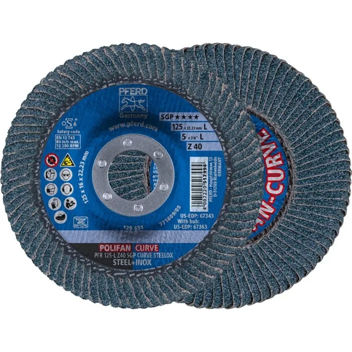 Fächerscheibe POLIFAN Z SGP CURVE STEELOX D.125mm K.40 INOX ZK Ausf.L PFERD VE: 10St.