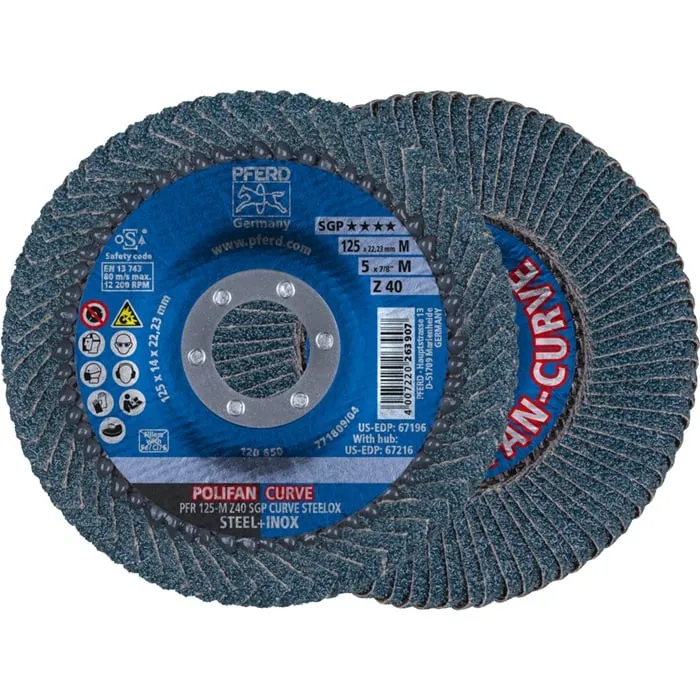Fächerscheibe POLIFAN Z SGP CURVE STEELOX D.125mm K.40 INOX ZK Ausf.M PFERD VE: 10St.