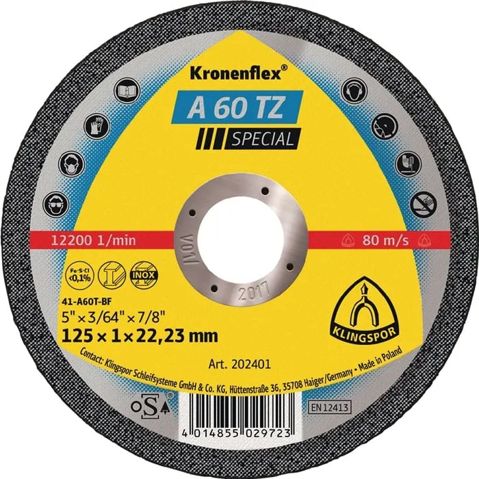 Trennscheibe A 60 TZ Special D115x1mm ger.INOX Bohr.22,23mm KLINGSPOR VE: 25St.