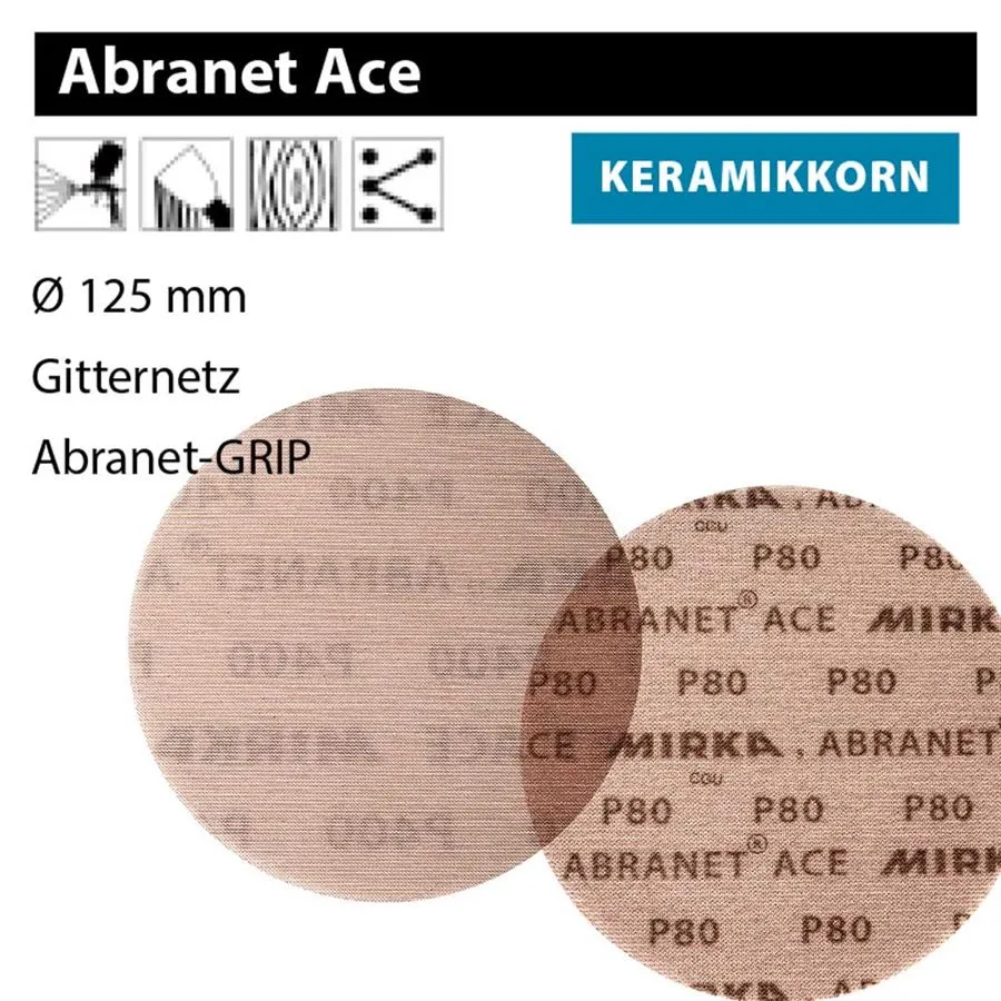 MIRKA 1x 1 ABRANET ACE 125 125mm Gitternetz Klett Schleifscheiben P80 - P800
