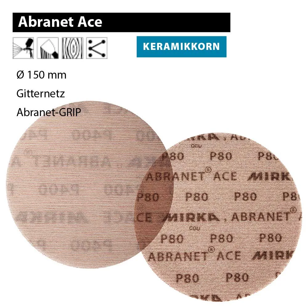 MIRKA 1x 1 ABRANET ACE 150 150mm Gitternetz Klett Schleifscheiben P80 - P1000