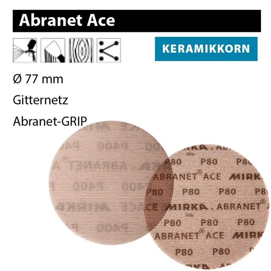 MIRKA 1x 1 ABRANET ACE 77 77mm Gitternetz Klett Schleifscheiben P80 - P1000