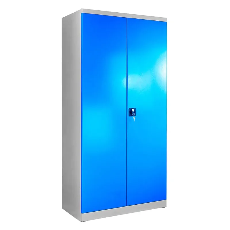 ADB Flügeltürenschrank, grau, RAL 7035, Höhe: 1950mm, Breite: 950mm Front:RAL 5012, Tiefe: 500