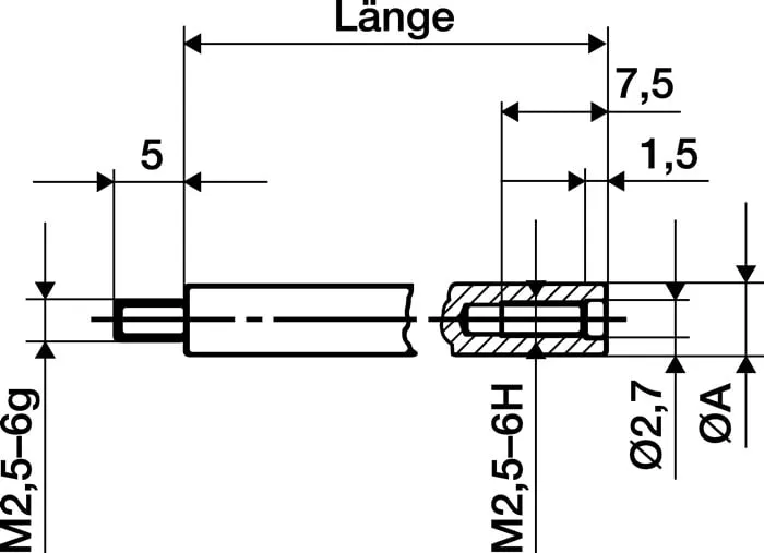 Verlängerungsstück L.100mm Messbolzen-D.4mm z.Messuhren KÄFER