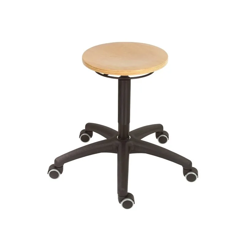 Arbeitshocker Buchen-Sitz mit Kunststofffußkreuz und Rollen