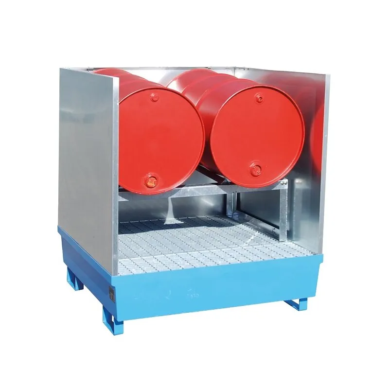 Auffangwanne Typ AS für 2 200-Liter Fass mit Fassauflage und Spritzschutzwand