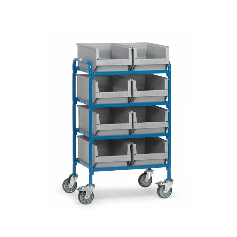 Beistellwagen mit 8 Lagersichtbehältern - Tragkraft: 250kg - Ladefläche: 630 x 470mm