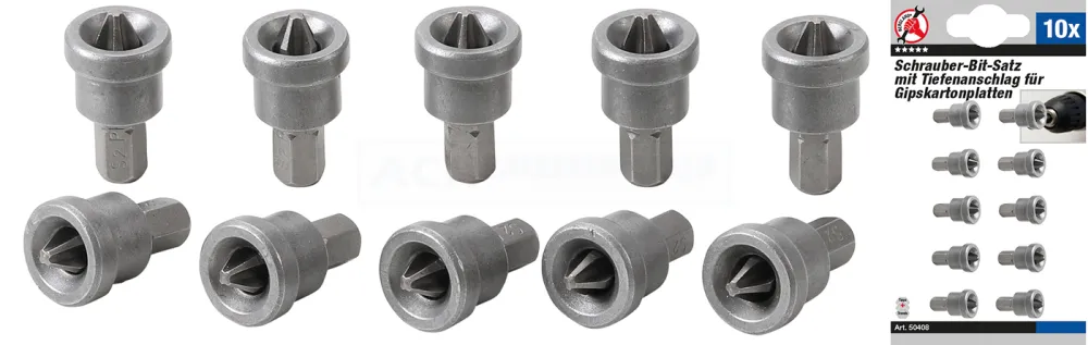 BGS DIY Bit-Satz mit Tiefenstopp | für Gipskartonplatten | 6,3 mm (1/4") | Kreuzschlitz PH2 | 10-t