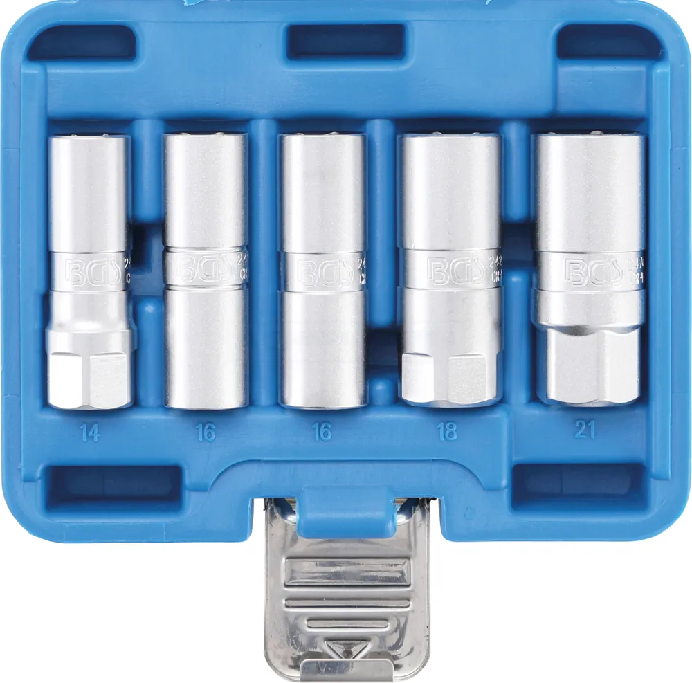 BGS Zündkerzen-Einsatz-Satz Sechskant | Antrieb Innenvierkant 12,5 mm (1/2") | SW 14 - 21 mm | 5-tlg. – 6641