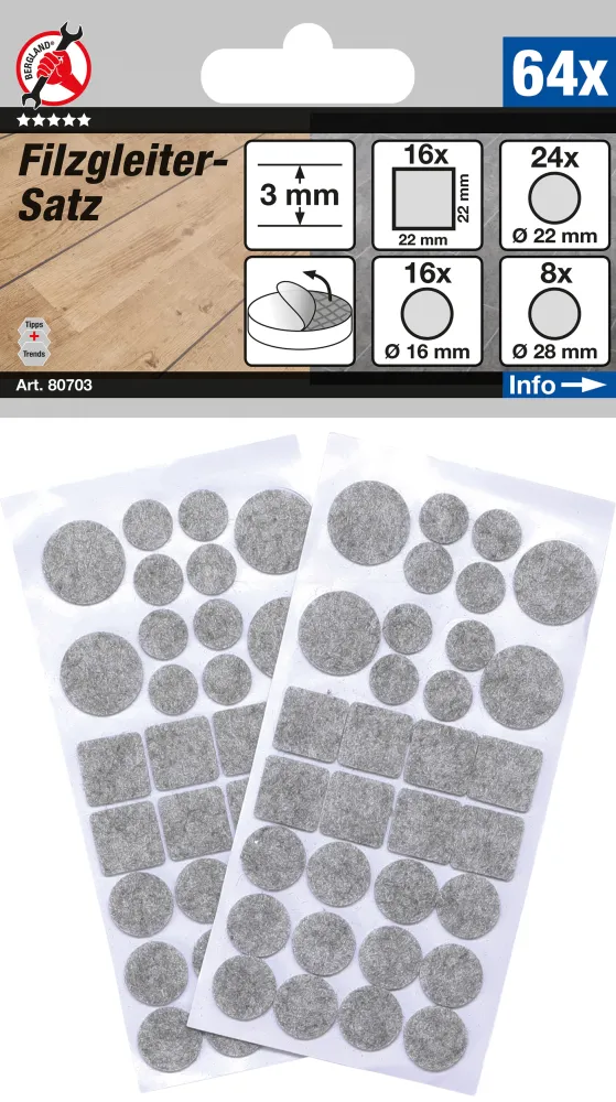 BGS DIY Filzgleiter-Satz | grau-meliert | 64-tlg. – 80703