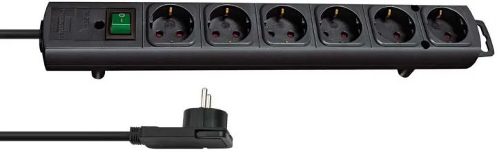Brennenstuhl Steckdosenleiste Comfort Line Plus mit Flachstecker Schalter 6 fach schwarz 2 m