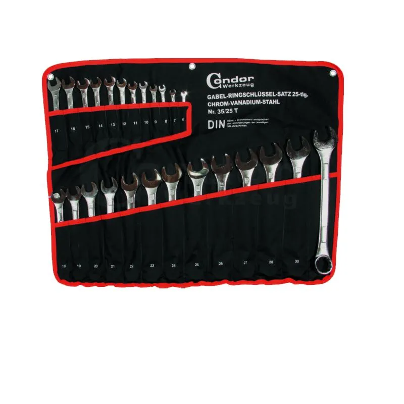 25-tlg. Maul-Ringschlüssel Satz verchromt 6-32 mm in Wickel-Tasche