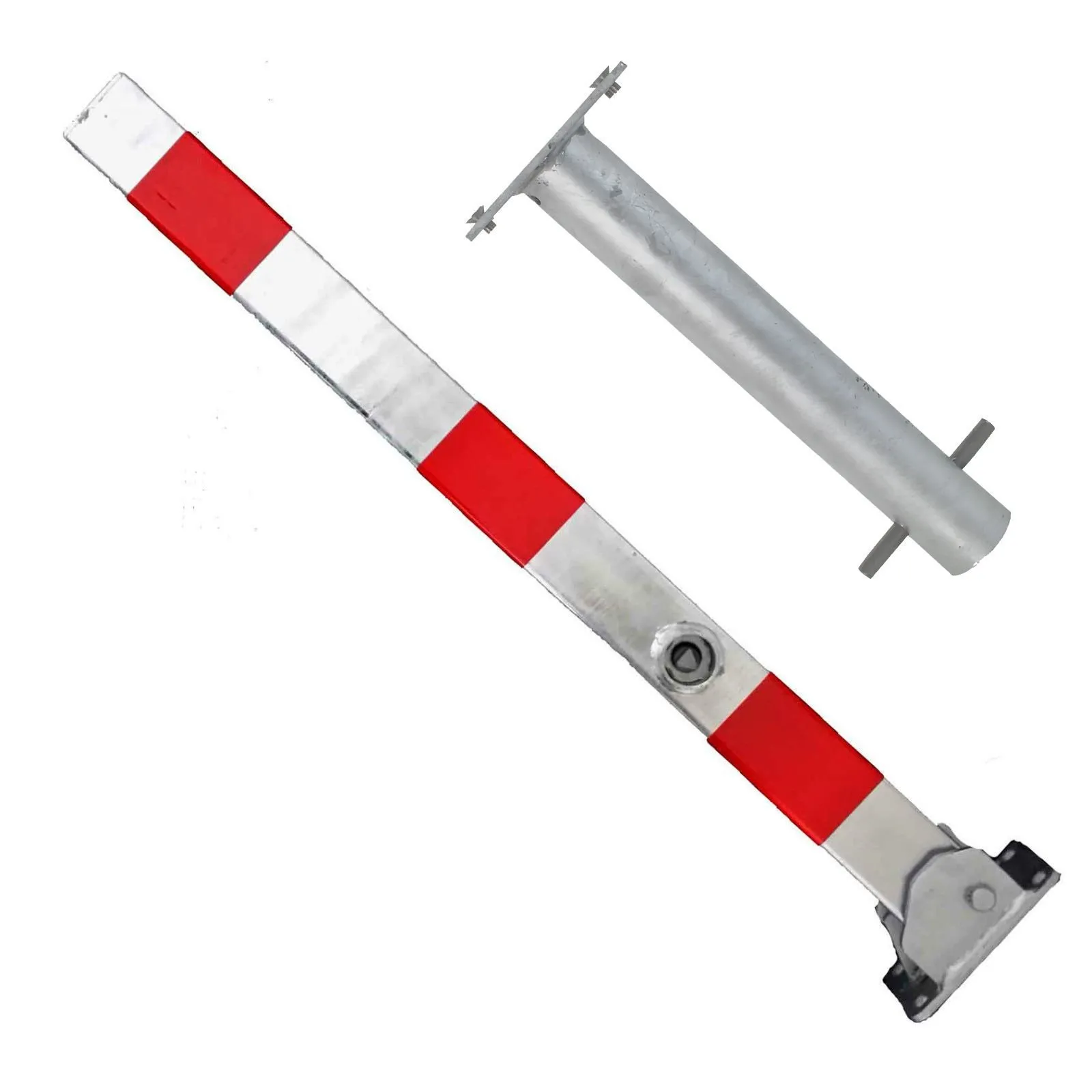 Absperrpfosten mit Bodenhülse 70 x 70 mm, umlegbar Dreikantverschluß verzinkt