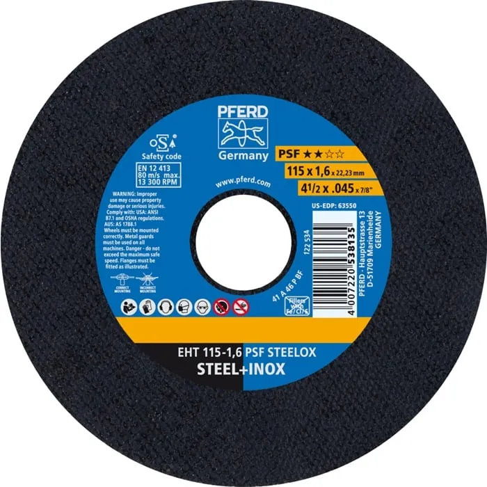 Trennscheibe PSF STEELOX D115x1,6mm ger.INOX Bohr.22,23mm PFERD VE: 25St.