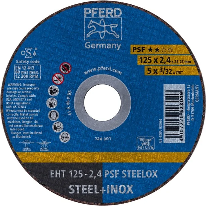 Trennscheibe PSF STEELOX D125x2,4mm ger.INOX Bohr.22,23mm PFERD VE: 25St.