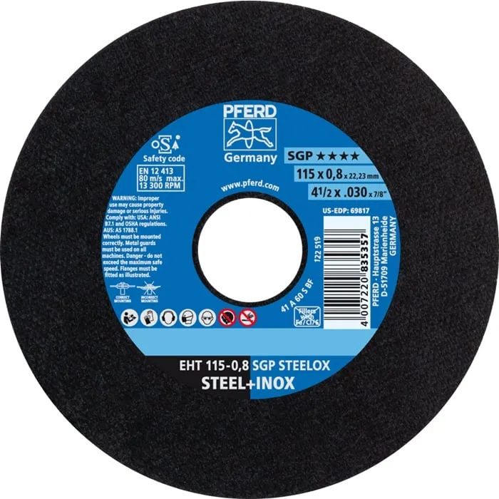 Trennscheibe SGP STEELOX D115x0,8mm ger.INOX Bohr.22,23mm PFERD VE: 25St.
