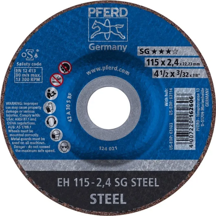 Trennscheibe SG STEEL D115x2,4mm gekr.STA Bohr.22,23mm PFERD VE: 25St.