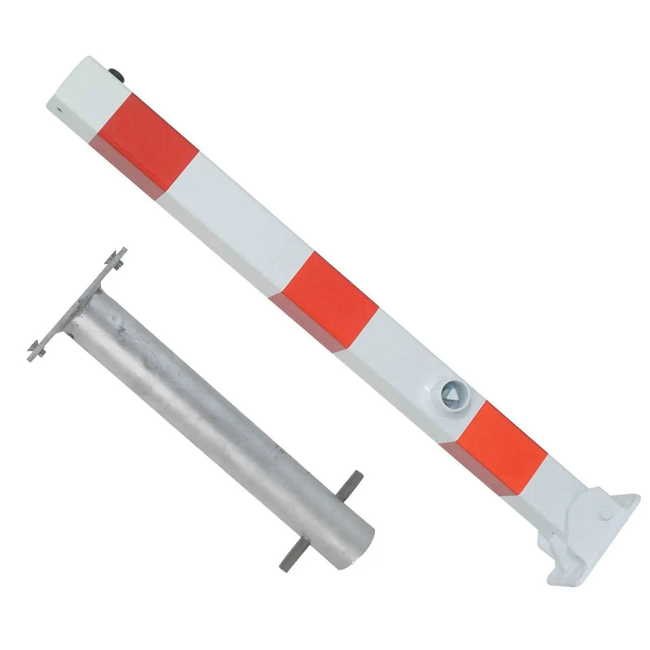 Absperrpfosten mit Bodenhülse, 70 x 70 mm, umlegbar, Dreikantverschluß