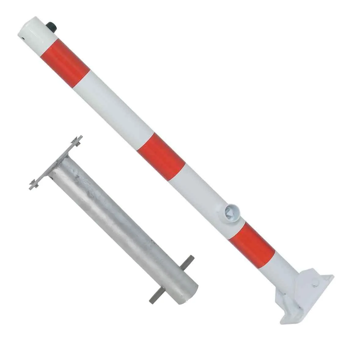 Absperrpfosten mit Bodenhülse, rund 60 mm, umlegbar, Dreikantverschluß