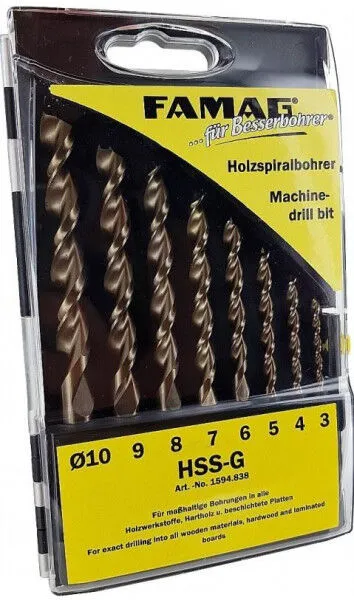 Famag Holzspiralbohrer HSS-G-bestückt Set mit 8 Teilen