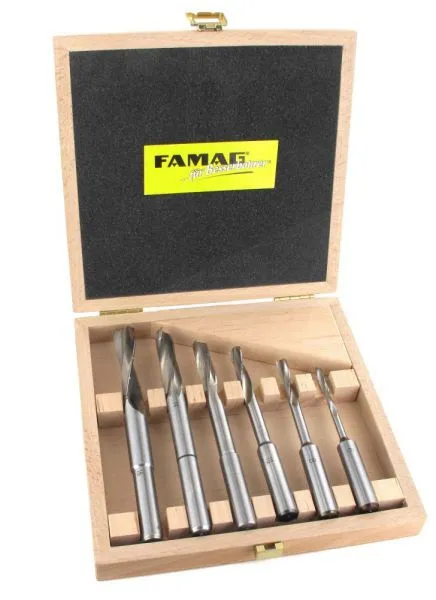 Famag Langlochfräsbohrer mit Spiralnut 6 teiliger Satz mit Holzkasten rechtaschneidend (Inhalt: 6 Stück - 21.69 € / 1 Stück)