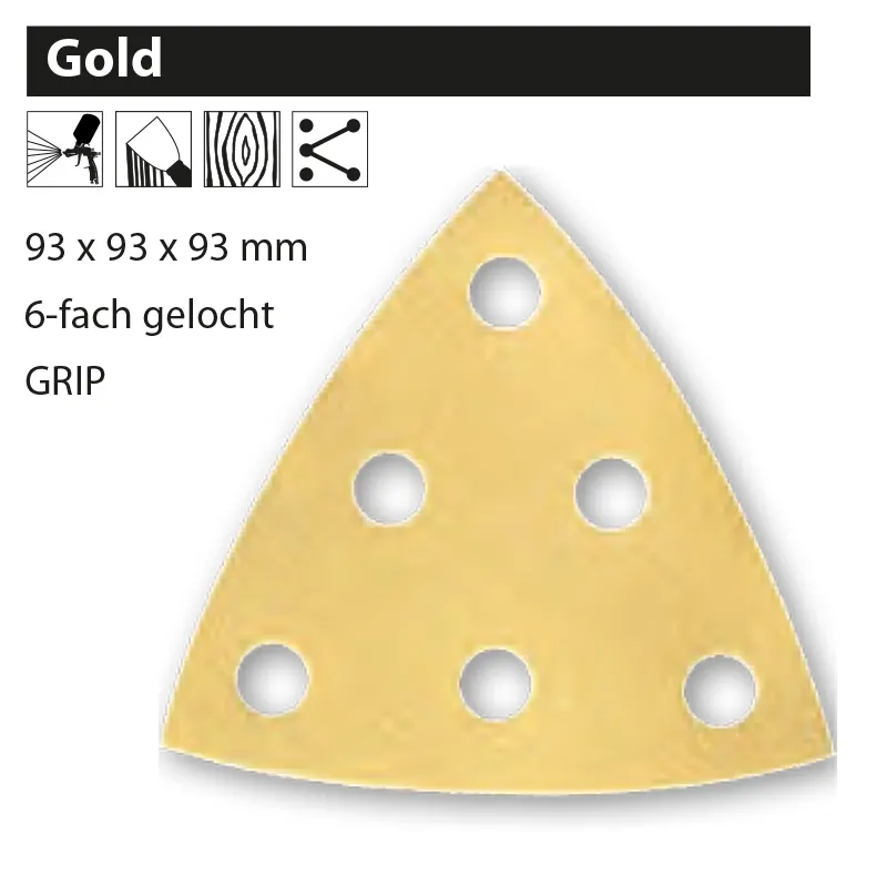 MIRKA Gold Delta Scheiben 93 x 93 x 93mm 6 Loch P40 bis P120 Deltaschleifscheiben