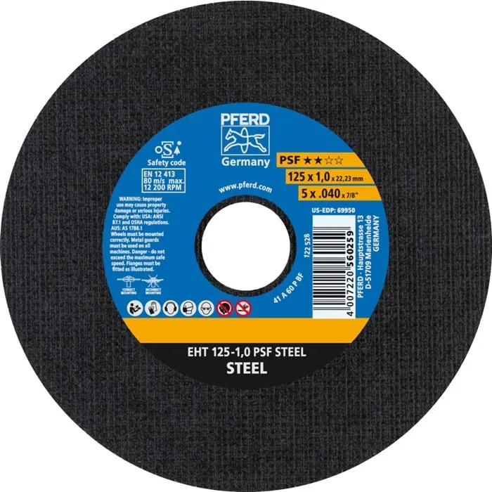 Trennscheibe PSF STEEL D125x1mm ger.STA Bohr.22,23mm PFERD VE: 25St.