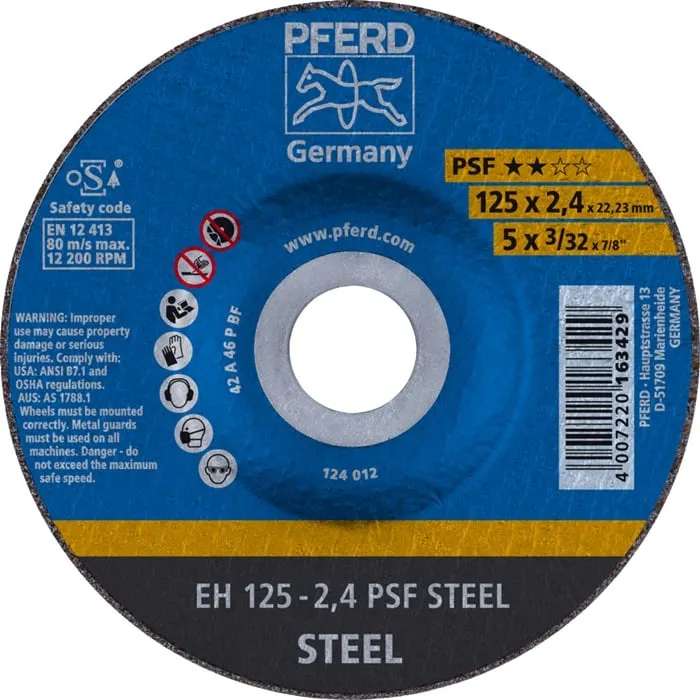 Trennscheibe PSF STEEL D125x2,4mm gekr.STA Bohr.22,23mm PFERD VE: 25St.