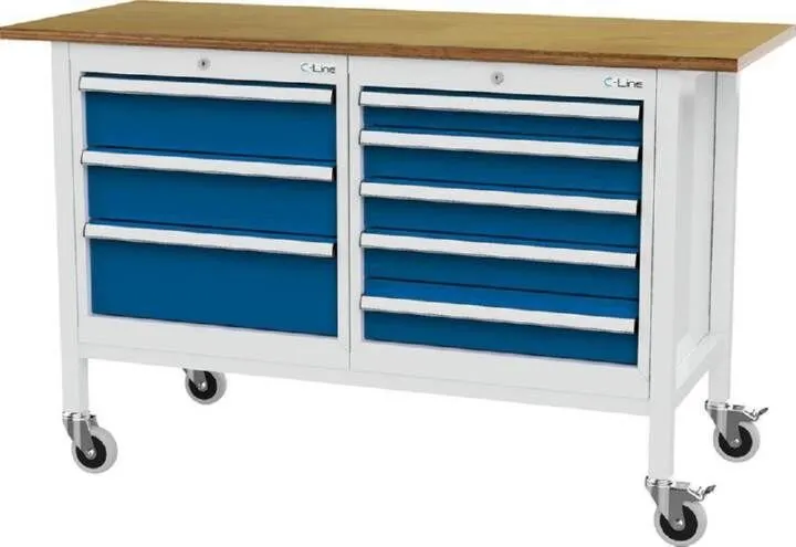 FORUM Kastenwerkbank mobil Breite 1500mm 8 Schubladen RAL7035 5010