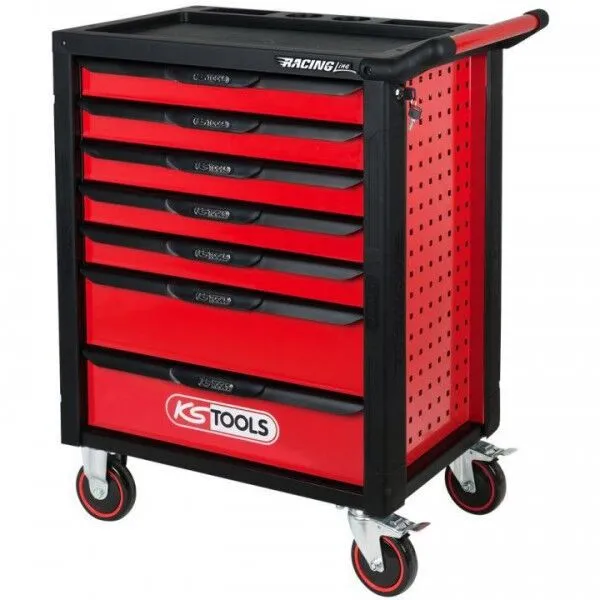 KS TOOLS RACINGline SCHWARZ/ROT Werkstattwagen mit 7 Schubladen und 215 Premium Werkzeuge