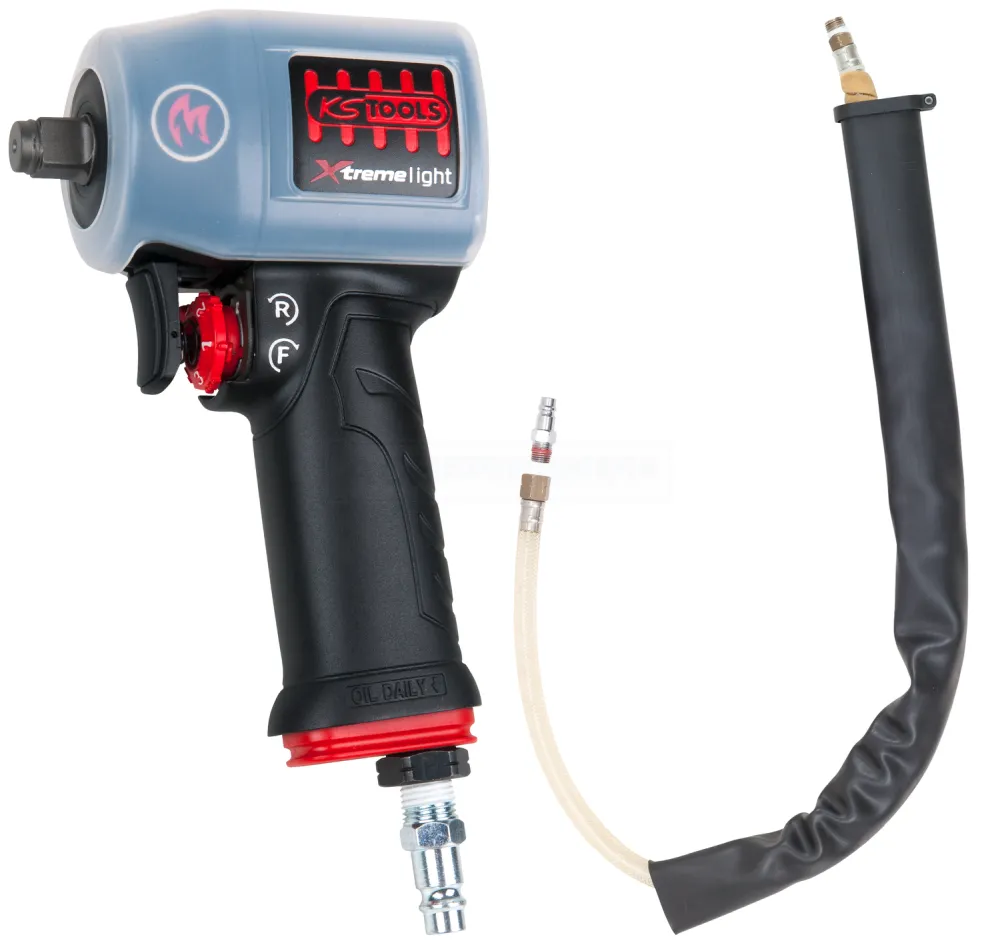 KS Tools 1/2" miniMONSTER Xtremelight Hochleistungs-Druckluft-Schlagschrauber 1.390 Nm mit Schutzhülle und Geräusch-Reduzier-Schlauch - 515.1155