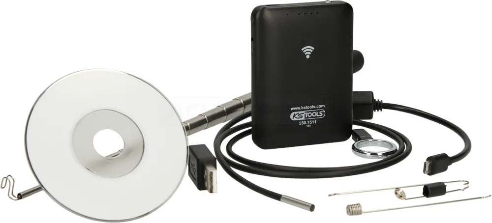 KS Tools Wi-Fi-Videoskop-Satz mit Ø 3,9 mm 0° HD Frontkamera-Sonde, 7-tlg. - 550.7520