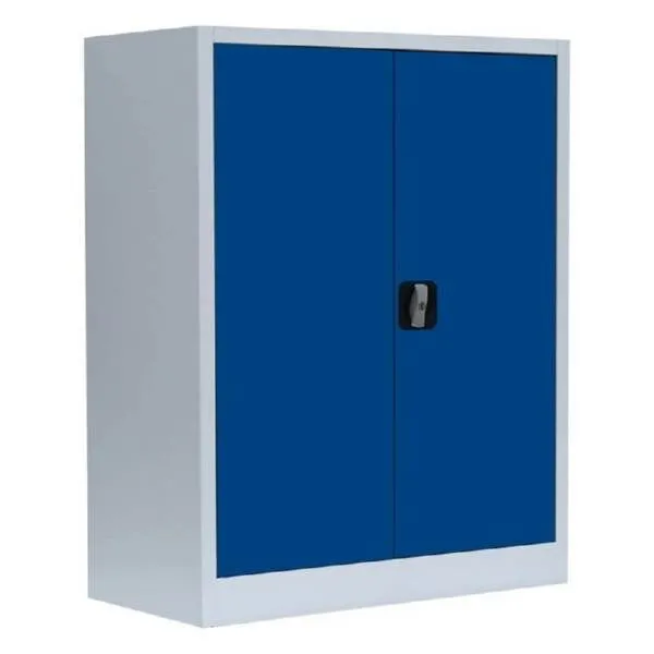 Lüllmann Flügeltürenschrank mit 2 Fachböden 1000 x 800 x 383 mm lichtgrau mit enzianblau