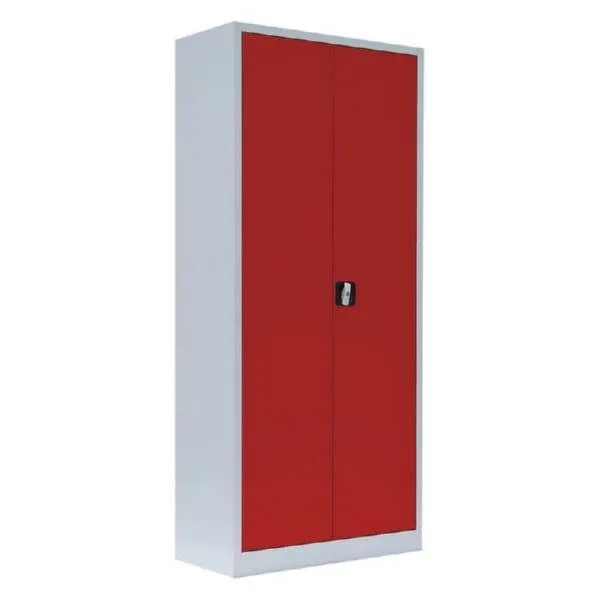 Lüllmann Flügeltürenschrank mit 4 Fachböden 1800 x 800 x 383 mm lichtgrau mit feuerrot
