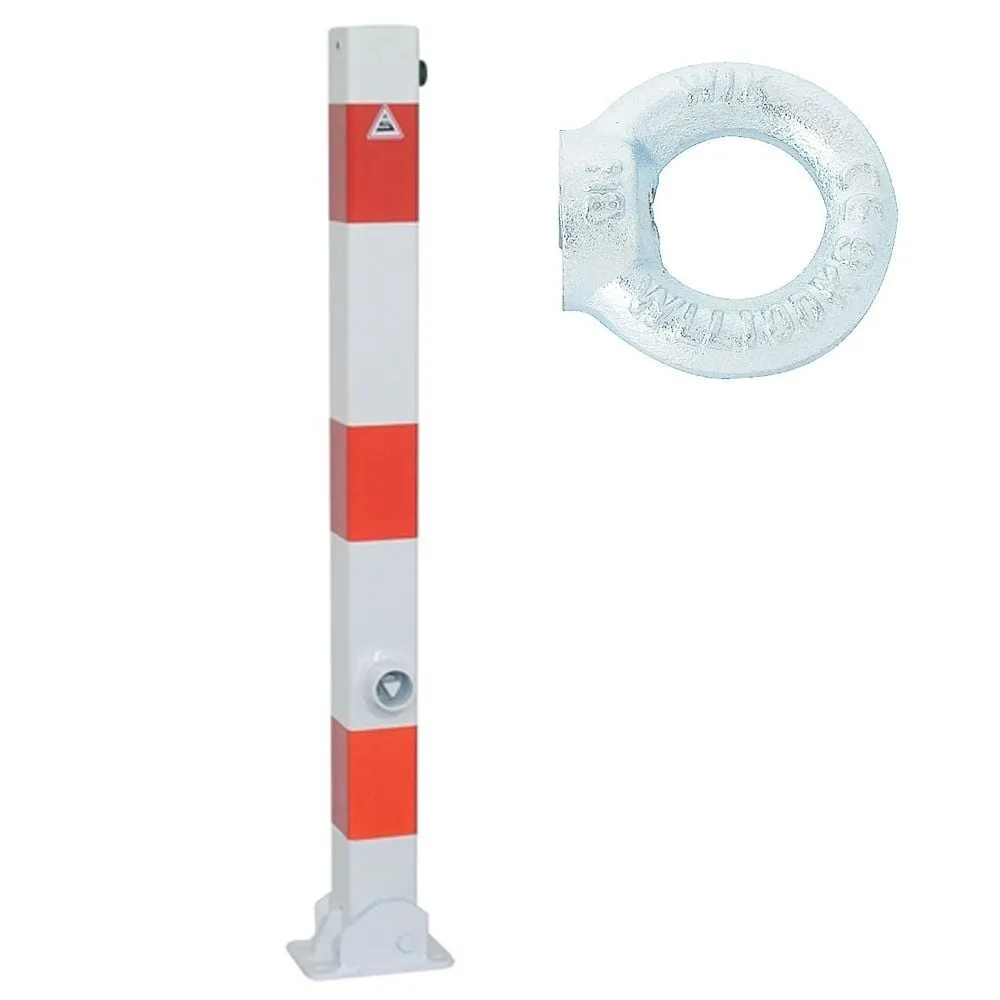 Absperrpfosten 70x70 mm, mit 0,1 oder 2 Ösen klappbar, Dreikantverschluß, umlegbar