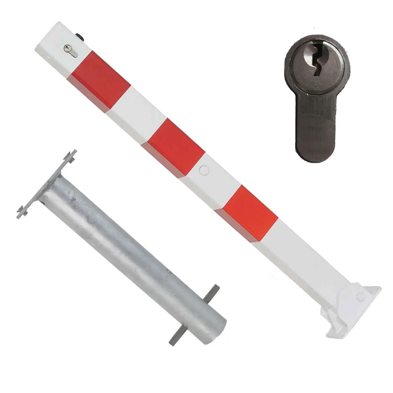 Absperrpfosten mit Bodenhülse, 70 x 70 mm, umlegbar, Zylinderschloß