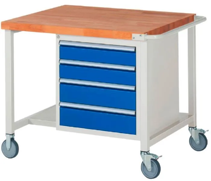 Rau Werkbänke Fahrbare Werkbank 8162 1000 x 900 x 880 bis 1080 mm mit 4 Schubladen in blau